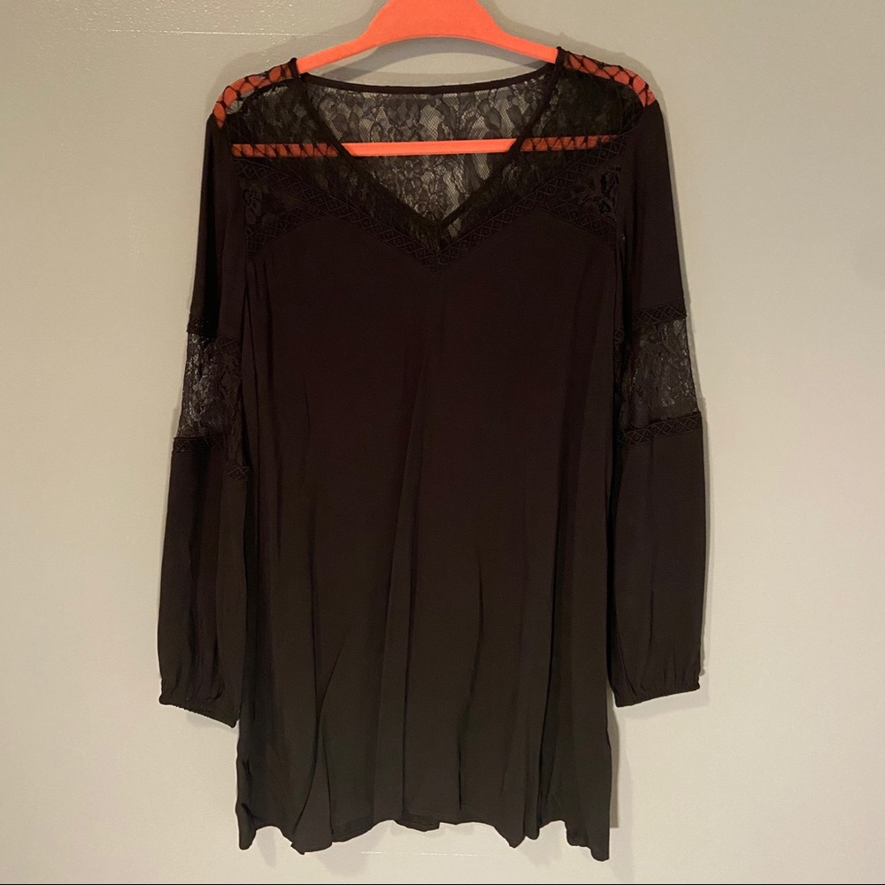 Black Lace Detail Shift Dress